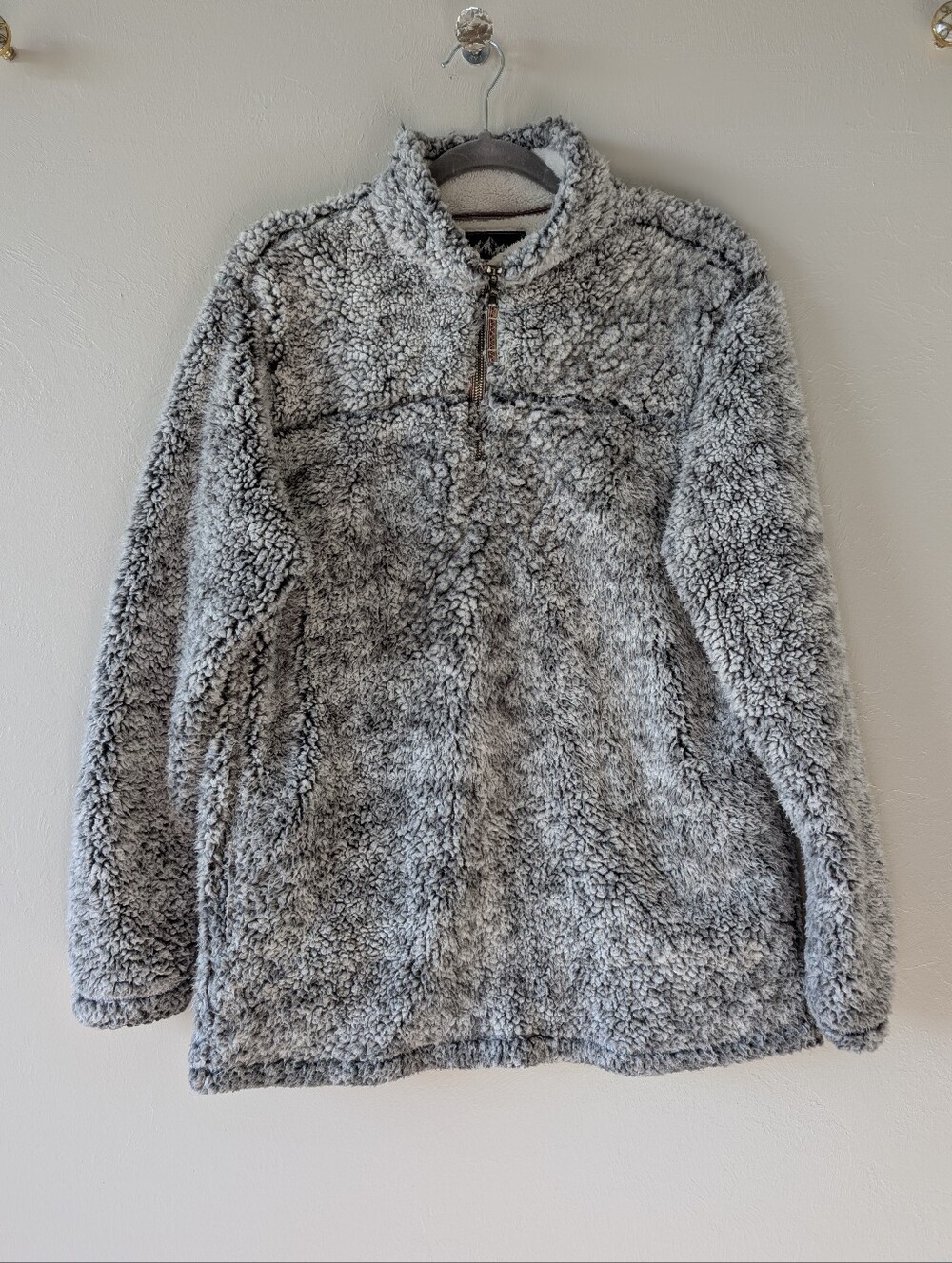 Grizzly Sherpa Cozy Men's Gray Sherpa Quarter-Zip Pullover Sweater Size M